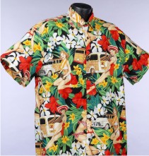Surf Pinup Girls Hawaiian Shirt - Made in USA- 100% Cotton